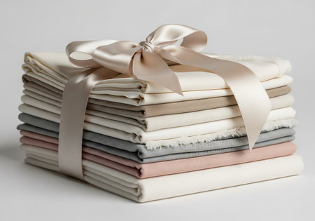 Stack of folded clothes on a white background