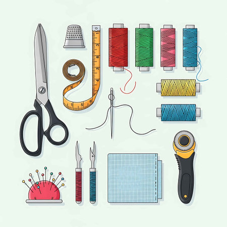 Sewing tools and accessories. Vector illustration in flat style.の写真素材