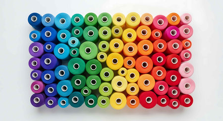 Colorful sewing thread on white background, closeup of photo.の写真素材