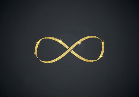 Infinity symbol made of golden glitter on black background. Vector illustration.の写真素材