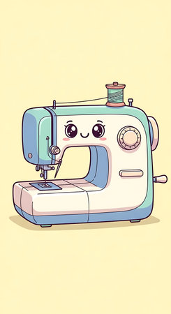 Sewing machine. Cute cartoon character. Vector illustration.