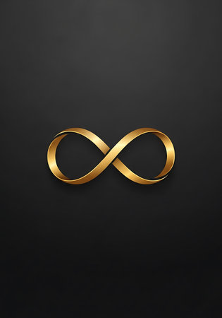 Infinity gold symbol on black background. 3d rendering illustration.の写真素材