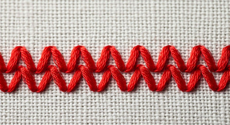 Red thread on a white background close-up.