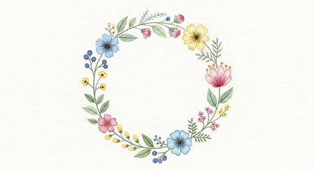 Watercolor floral wreath on white paper background. Hand drawn illustration.の写真素材