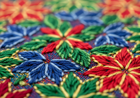 Colorful embroidery on the fabric as a background. Macroの写真素材