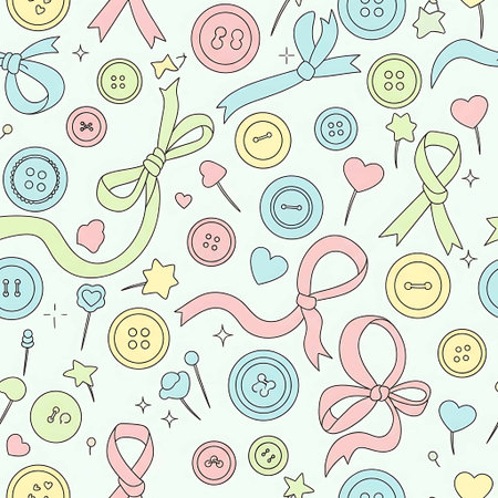 Seamless pattern with buttons and ribbons. Vector illustration.の写真素材