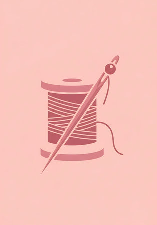 Spool of thread with needle on pink background. Vector illustration.の写真素材