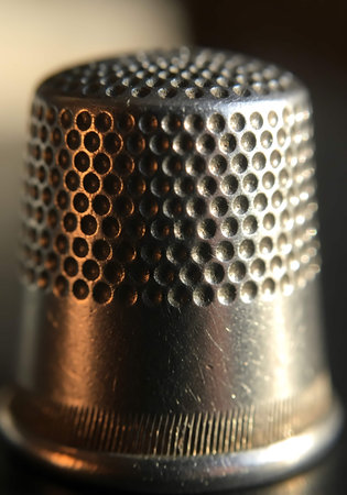 Close up of a metal thimble on a black background. Macroの写真素材