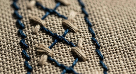 macro detail of a hand made embroidery thread on fabricの写真素材