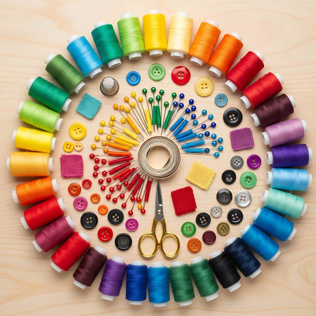 Sewing accessories on a wooden background. Sewing accessories.の写真素材