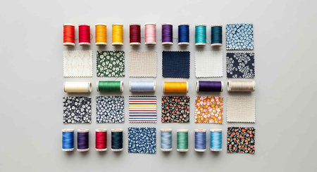 Sewing accessories on a gray background. Sewing kit.の写真素材