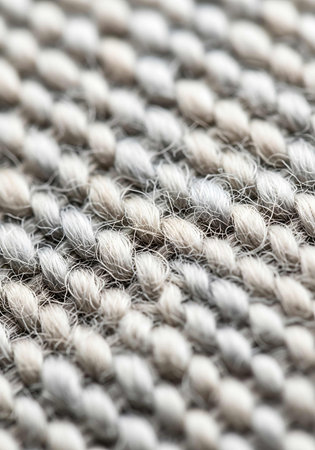 Macro detail of beige knitted fabric texture. Soft focus.の写真素材