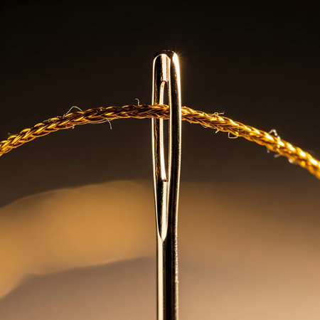 Needle and thread on a dark background close-up macro photography