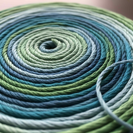 Colorful coil of twine for sewing. Selective focus.