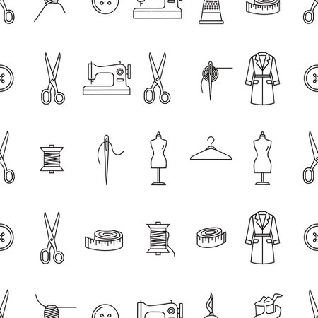 Seamless pattern with sewing tools. Sewing kit. Vector illustrationの写真素材
