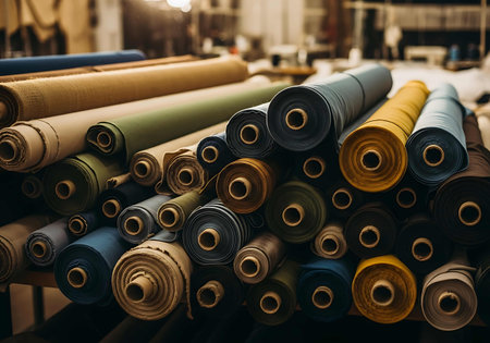 Rolls of fabric in a textile factory. Textile industry.の写真素材