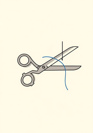 Scissors cut the thread on a white background. Vector illustration.の写真素材