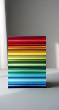 Colorful rainbow strips on a gray background. Horizontal photo.の写真素材
