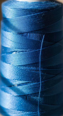 spool of blue thread macro close up photo with shallow depth of fieldの写真素材