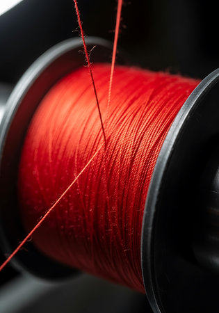 Spool of red thread on a black background. Close-upの写真素材