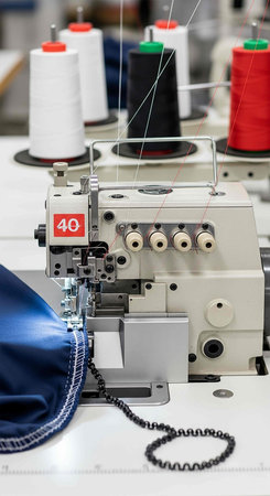 Sewing machine in a textile factory. Selective focus.