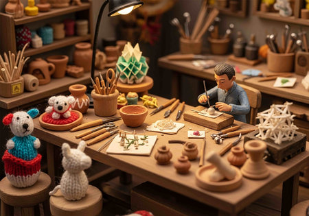 Miniature people, handicrafts and handmade crafts on display at the fair