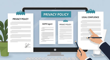 Policy document on computer screen. Flat design vector illustration.の写真素材