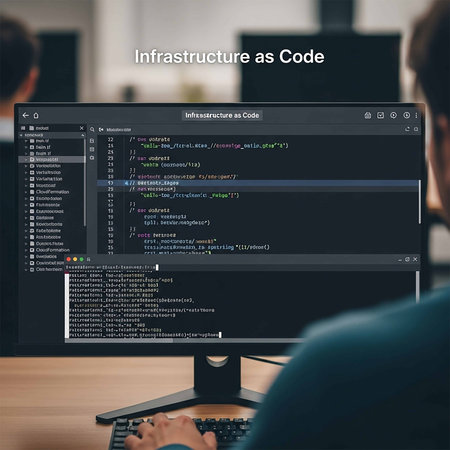 Programmers coding and programming languages on computer screen. Software development concept.
