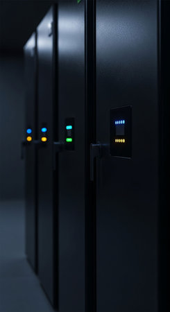 Row of servers in a datacenter (shallow DOF; color toned image)の写真素材