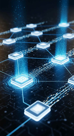 3D rendering of futuristic digital circuit board in cyberspace concept
