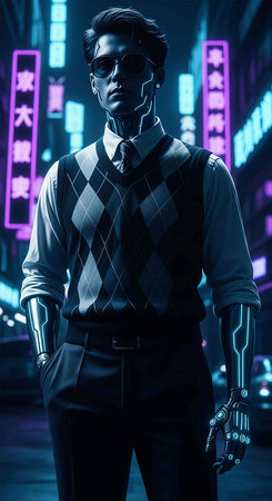 Portrait of a handsome man in futuristic costume. 3d rendering.の写真素材