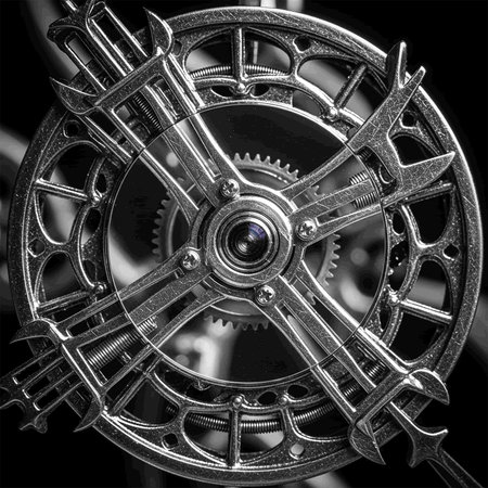 Mechanical watch mechanism close-up. Black and white image.の写真素材