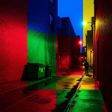 Street at night. Colorful street lights.の写真素材