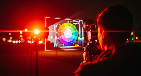 Photograph with camera and color palette on the screen. Mixed mediaの写真素材