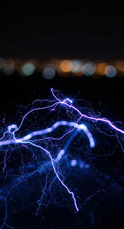 Lightning in the city at night. Abstract background for design.