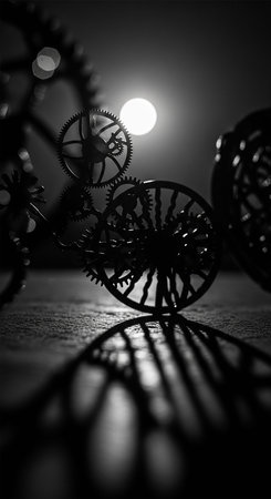 3d illustration of gears and cogwheels on a dark backgroundの写真素材