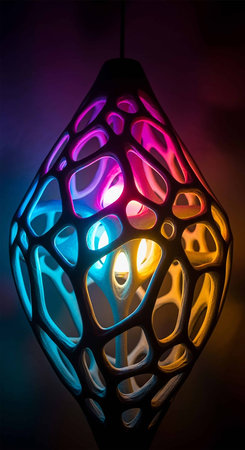 colorful lamp in the shape of a heart on a dark background