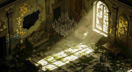 3D render of an old room in a medieval castle with a rich history