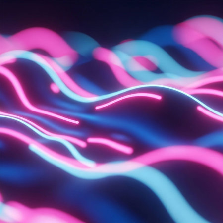 abstract background with blurred neon lines in blue and pink colors.