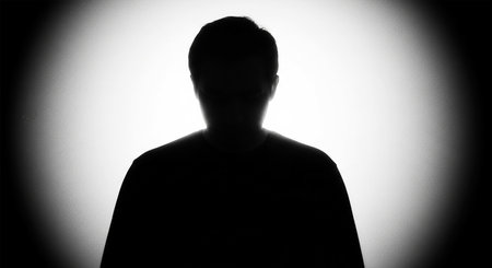 silhouette of a man on a white background in the shadowの写真素材