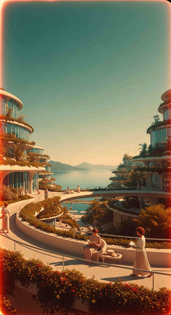 Luxury resort on the shore of Lake Garda in Italyの写真素材