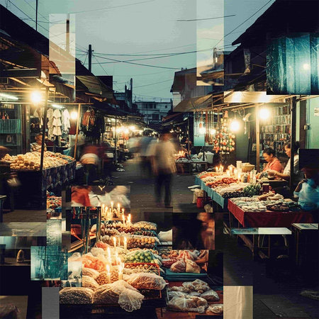 Vintage style image of Thai street food market in Bangkok, Thailandの写真素材