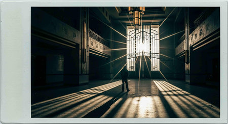 Mysterious room with light from a window. Photo in old image style.の写真素材