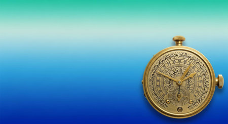 Vintage pocket watch on blue background with space for your text.の写真素材