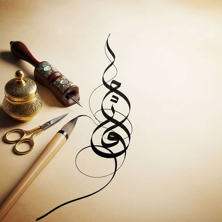 Quill pen and inkwell with treble clef on paper backgroundの写真素材