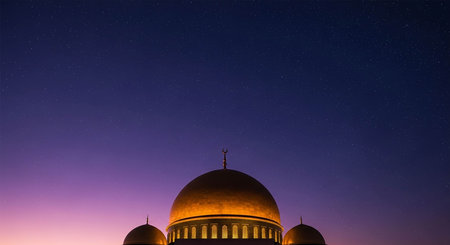 Mosque at night with starry sky. Ramadan Kareem backgroundの写真素材