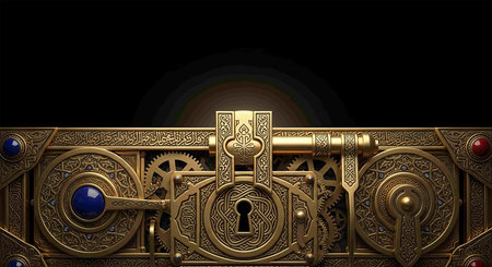 Luxury metal background with lock and keyhole. Vector illustration.の写真素材