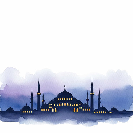 Silhouette of mosque in watercolor style. Vector illustration.の写真素材