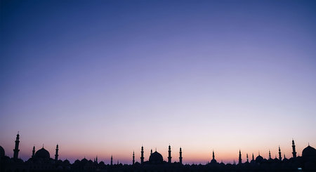 Silhouette of mosque at sunset time in Istanbul, Turkey.の写真素材