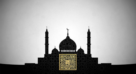 Background conceptual image with mosque silhouette and arabic calligraphyの写真素材